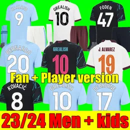 New Haaland Soccer Jersey 23 24 Fan Player Version de Bruyne Mans Cities Grealish Phillips Sterling Mahrez Foden 2023 2024 Football Shirt