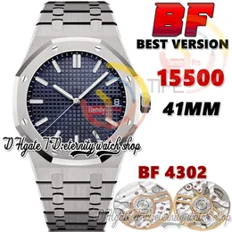2023 BFF BF15500 CAL.4302 BF4302 Automatisk herrklocka Blue Textured Dial White Stick Markers Rostfritt stål Armband Super Edition Eternity Sport Watches MP12207