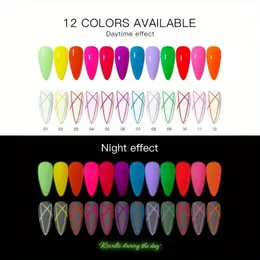 12 färger glöd i den mörka gelmålade fodret nagellackuppsättning för DIY nagelkonst - Lysande neon ritningslinje gel nagellack