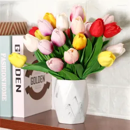 Decorative Flowers 35cm 28pcs Tulip Artificial Flower Fake Bouquet Dried For Home Garden Wedding Office Pots Decor