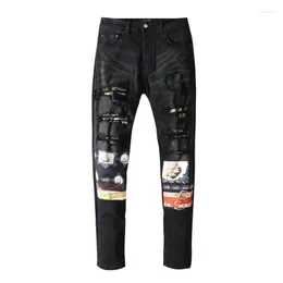 Men's Jeans 2023 Fashion Brand Streetwear Skinny Ripped High Waist Patch Denim Trousers Casual Slim Fit Pencil Punk StylePants