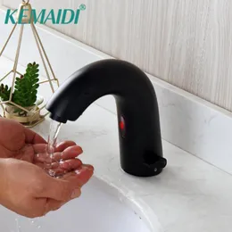 Bathroom Sink Faucets KEMAIDI Solid Brass Automatic Hands Touch Free Sensor Faucet Matte Black Mixer Deck Mounted Tap