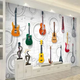 خلفيات الجيتار معدات الموسيقى KTV بار مخصص جدارية ديكور خلفية 3D ستيريو الجدار الورق الصناعي الذاتي
