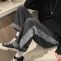 Men's Pants Open front floral jeans for men with loose and loose spring feel straight pocket pants for jeans Korean street jeans panic buying time limited Z230814