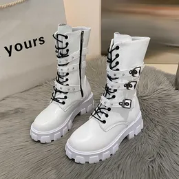 2023 Autumn/Winter New Punk Lace Up Thick Sole Mid length Boots Women's Large Knight Boots Long Boots 230811