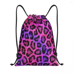 Einkaufstaschen Custom Pink Leopard Print Draw String -Tasche für Yoga -Rucksäcke Männer Frauen Panther Sports Gym Sackpack
