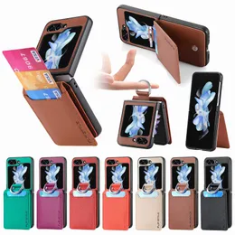 Flip5 Magnetic Folding Stand Pu Leather Case för Samsung Galaxy Z Flip 3 Flip2 Flip 4 Flip 5 Ring Design Wallet Card Slot Shell