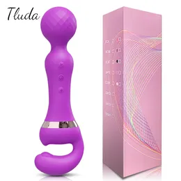 Vibratorer kraftfull 2 ​​i 1 av vibrator kvinnlig magisk trollstav klitoris stimulator USB laddning 20 lägen g spot massager sex leksaker dildo för kvinnor 230811