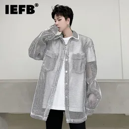 Mensjackor IEFB Casual Hollow Out Jacket Personlig rutig koreansk stil toppar Dark Single Breasted Male Shirt 9A2165 230810