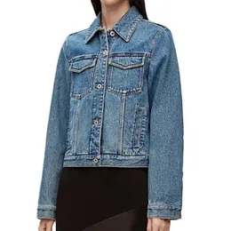 Womens Jackets Autumn Cut Out Patch broderad långärmad Turndown Collar Dxhet Kort Jean Jacket 230810