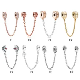 S925 Sterling Silver Rose Gold Gold Fan Full Diamond Safety Chain Daisy Fashion Pandora Bracelet DIY Accessories Beads Free Shipping