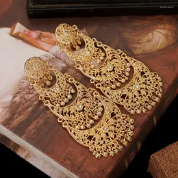 Dangle Earrings Arab Muslim Wedding Jewelry Gold Plated Pendant Crystal Moon Shape Ethiopian Turkish Women Bridal Gift