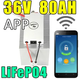 36V 80AH LIFEPO4 APP APP APP التحكم عن بعد Bluetooth الطاقة الشمسية الطاقة الكهربائية حزمة البطارية حزمة الدراجات البطيخ EBIKE 2400W