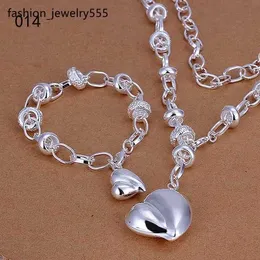 Bracelet Necklace women's sterling silver plated jewelry set with heart pendant High grade 925 silver plate neckace bracelet set DMSS014 can mix order