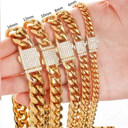 Chains Any Length 7-40" 6/8/10/12/14mm Wide Gold Color Stainless Steel Miami Cuban Chain Crystal Clasp Necklace Or Bracelet Jewelry