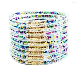 Bangle 9 st/set fylld geléfälgar set mode mjuk guldpulver Buddha armband silikonrör Glitter armband flickor