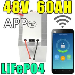 48V 60AH LifePo4 Battery App Remote Control Bluetooth Solar Energy Electric Bicycle Battery Pack Scooter Ebike 3000W