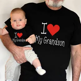 Passende Familienoutfits „Ich liebe meinen Opa und meinen Enkel“, passende Familienkleidung, schwarze T-Shirts, kurzärmelige Baumwolle, passende Familienlook-Outfits