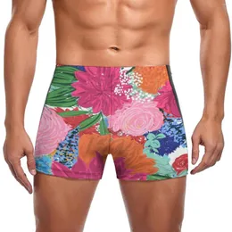 Men's Swimwear Colorful Big Flower Swimming Trunks Romantic Pink Roses Print Pool Swim Boxers Plus Size Stay-in-Shape Man