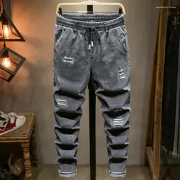 Mäns jeans 2023 våren stor storlek rippad grå dragkammare design stretch denim byxor man varumärke 5xl 6xl 7xl 8xl 9xl 10xl