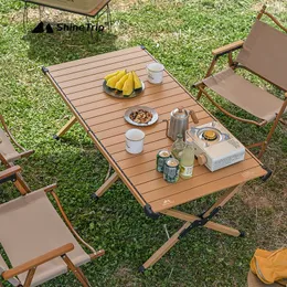 Camp Furniture Outdoor Folding Table Wood Grain Aluminum Alloy Egg Roll Camping Portable Plate Large Picnic BBQ Tables
