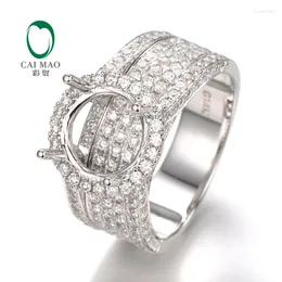 Cluster Rings CaiMao 9mm Round Cut Semi Mount Ring Settings &1.79 Ct Diamond 14k White Gold Engagement Fine Jewelry