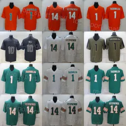 رجال كرة القدم 10 Tyreek Hill Jersey 1 Tua Tagovailoa 14 Ryan Fitzpatrick Salute to Service Green Orange White Black Team Closed Trugh the Clock Color Rush