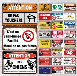 Vintage Warning Wall Stickers Caution Metal Tin Plate No Smoking No Parking Attention Metal Sign Notice Plaque Retro Man Cave Outdoor Wall Room 30X20CM w01