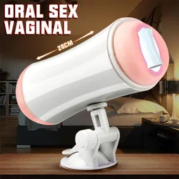 Masturbators 2in1 Automatisk manlig Masturbator Cup Dual Channel vibrerar riktig vagina muntlig mun maskin avsugning sexleksak för män 230810