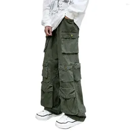 Men's Pants Trendy Men Cargo Loose Dressing Male Relaxed Fit Buttons