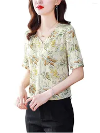 Kvinnors blusar 4xl Kvinnor Summer Spring Shirts Lady Fashion Corte Sleeve V-Neck Collar Flower Printing Blusas Tops G2520