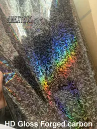 Ny HD Holographic Laser Gloss Forged Carbon Vinyl Car Wrap Film med luftutsläpp som 3M Kvalitet Initial Low Tack Glue 1 52x18M336Y