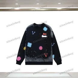 xinxinbuy män kvinnor designer tröja hoodie paris slips färgbrev graffiti tröja grå blå svart vit s-2xl