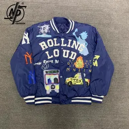 Mens Jackets High Street Baseball Men Women 1 Quality Cartoon Letter Brodery Overdimensionerade Blue Varsity Coat Autumn 230810