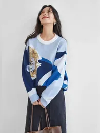 Swetry damskie Korobov Crewneck Sweatek z długim rękawem Jacquard damskie odzież jesienna leniwa luźna szczupła top koreańska moda majer