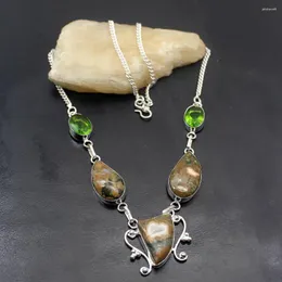 Pendant Necklaces Hermosa Unique Natural OceanJasper Green Peridot Silver Color Chain Necklace 19 Inch A224