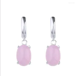 Kolczyki Dangle Srebrna owalna kształt różowy sześcienna cyrkonia kropla dla kobiet rocznicowa biżuteria prezentowa
