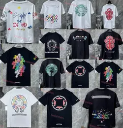 Новый стиль мужской классический футболка Heart Fashion CH Balck высококачественный бренд Письмо Санскритский перекрестный рисунок дизайнеры футболок-дизайнеры Chromes Pulver Tops Hip Hop Fr1x