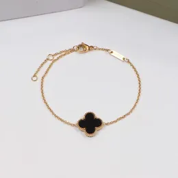 Black Shell Top Quality Women Designer Bangles Titanium Steel Single Four-leaf Flowers Luxury Brand Bracelet Wholesale