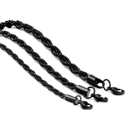 Black Twisted Rope Chains Not Fade Mens 304 Stainless Steel Basic Punk Choker Necklace for Women Fashion Design Hip Hop Jewelry Gift 2 3 4 5 6mm 18-30inch