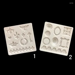 Bakningsformar Flip Sugar Silicone Mold Dress Up Gemstone Totem Pattern Edge Cake Decoration 15-585