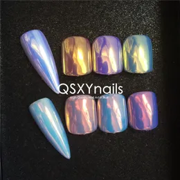 Nail Glitter 0.5g جودة أعلى مرآة Super Mirror Aurora مسحوق النيون Mermaid Unicorn الصباغ لمعان الذهب البرتقالي البرتقالي فرك ناعم لهلام الظفر 230811