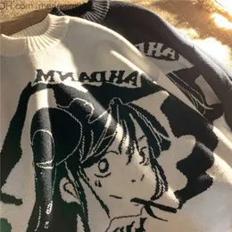 Herrtröjor Hip-Hop Street Clothing Harajuku Retro Japansk stil Anime Girl Sticked tröja Autumn Cotton Zipper Clothing Z230811