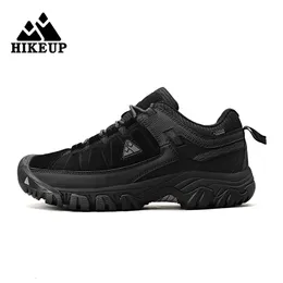 Dress Shoes HIKEUP High Quality Men Hiking Shoes Durable Leather Climbing Shoes Outdoor Walking Sneakers Rubber Sole Factory Outlet 230810