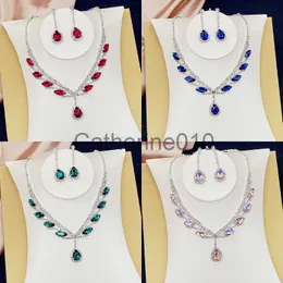 Pendant Necklaces Hot selling bride necklace set high-end versatile crystal colored collarbone chain earrings two piece set J230811