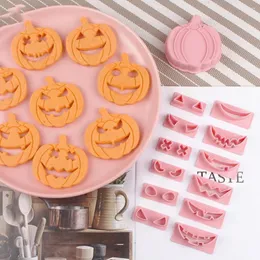 Bakformar 13 st/set cookie cutter stämpel halloween mögel kaka för kex 3dpumpkin huvud kök tillbehör