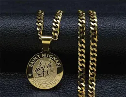 SAINT MICHAEL PROTECT US Archangel Stainless Steel Chian Necklace Men Women Gold Color Necklace Charm Jewelry joyas NXH87S05 H11251723116