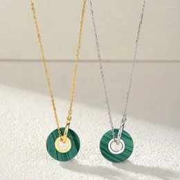 Łańcuchy okrągły Malachite wisiorek Naszyjnik Dainty Gold Sterling Srebrny 925 DISC KORL DISC Naturalne naszyjniki z kamienia szlachetnego Biżuteria