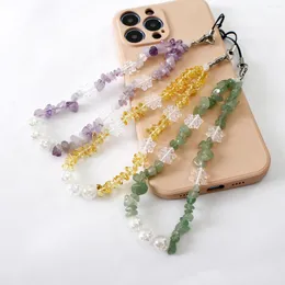 Keychains Rose Quartz /Amethyst/Green Aventurine Phone & Key Accessory Wristlet Cell Strap Snowflake Crystal Chain Lanyard For Case