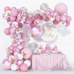 Dekorasyon Balon Garland Gül Altın Kelebek Metal Pembe Mor Balonlar Doğum Günü Düğün Balon Dekorasyonları